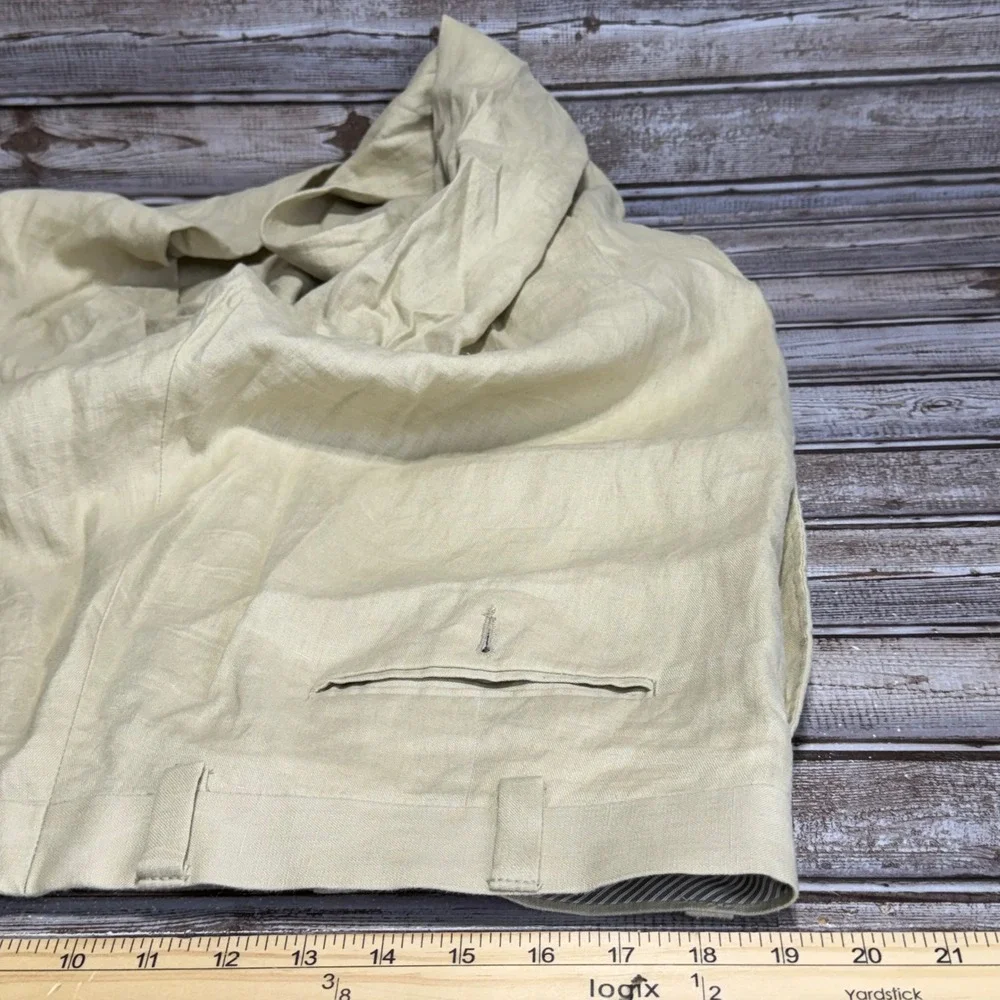 Calvin Klein Dress Pants Mens 38Rx33 Tan 100% Linen Flat Front Straight Leg